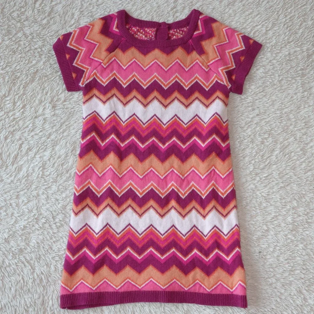 Girls Size 3T Chevron Striped Orange Pink Fall Sweater Short Sleeve Dress